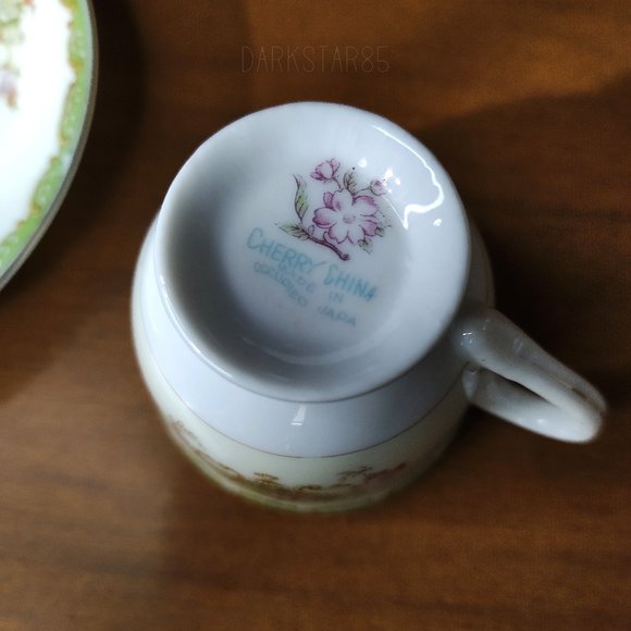 Vintage Cherry China Occupied Japan Floral Demitasse Teacup and Saucer - Picture 3 of 11